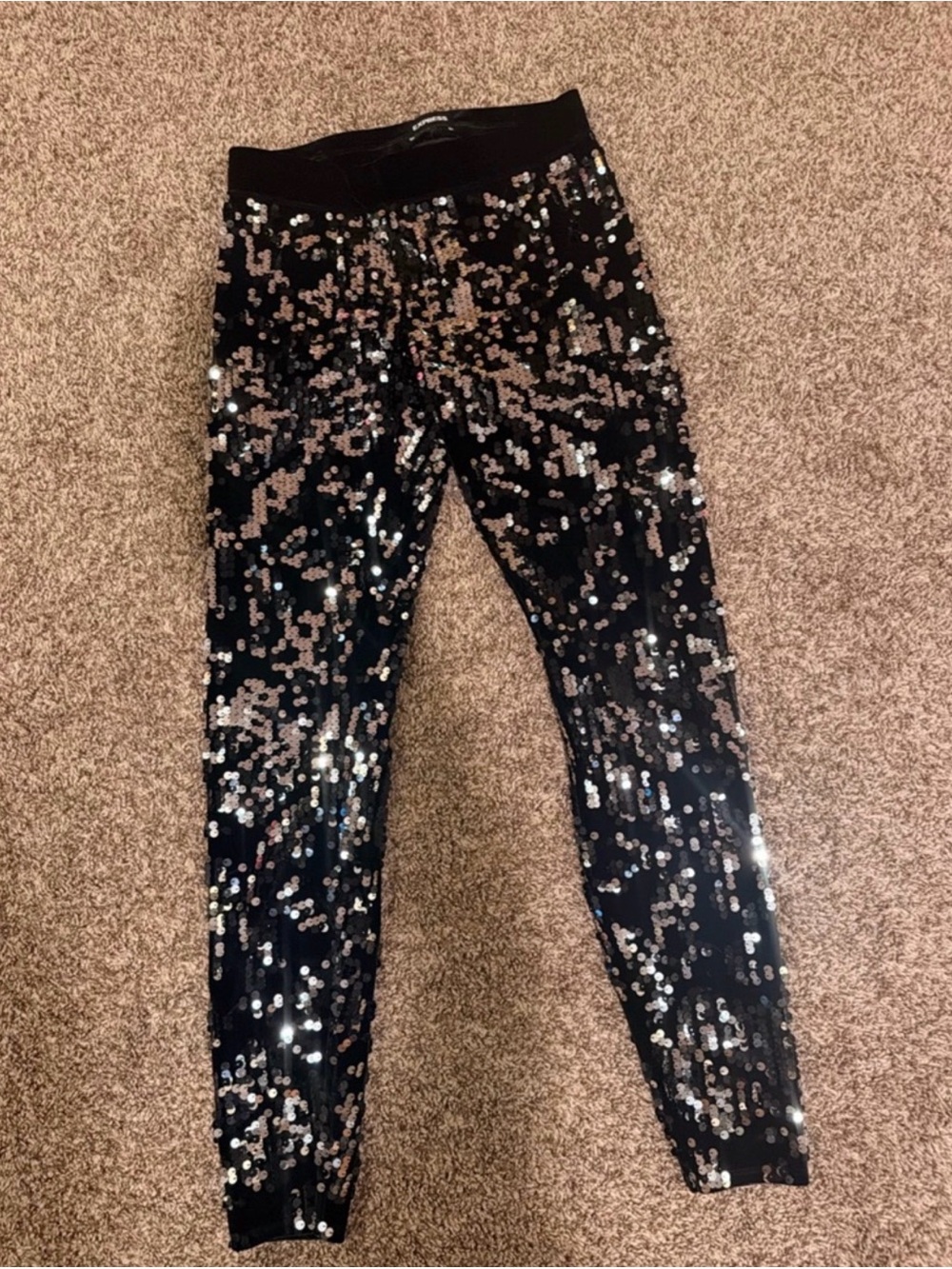 Express Black Sequin Kids Leggings with Silver Accents